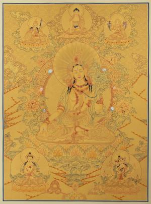 Real Full 24K Gold White Tara Thangka | Goddess of Compassion and Longevity | Protector of Deity